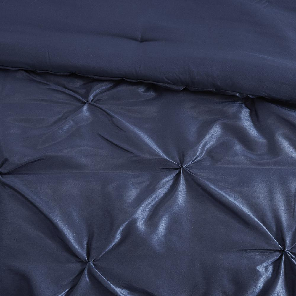 Navy - Elegant Pleated Design Comforter Set (7 Piece) Cal King