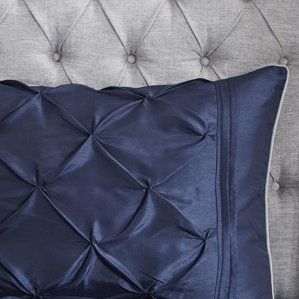 Navy - Elegant Pleated Design Comforter Set (7 Piece) Cal King