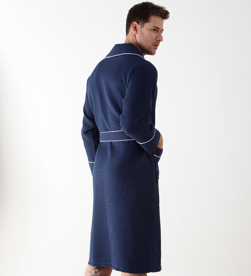Men's - Luxurious Waffle Design Robe With Shawl Collar (Multiple Color)