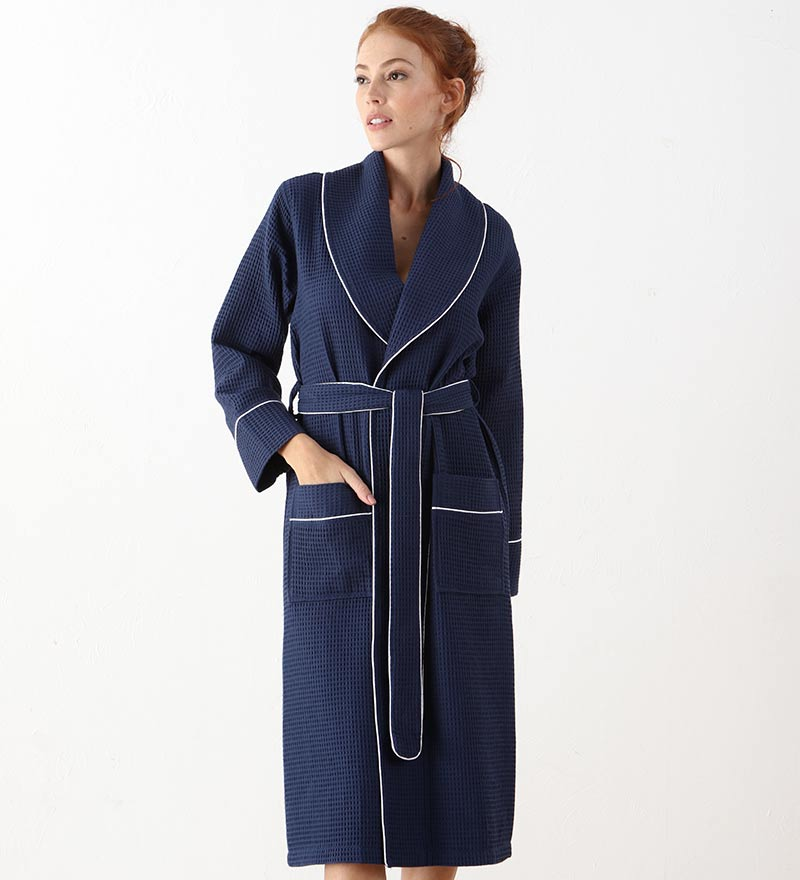 Women's - Luxurious Waffle Design Robe With Shawl Collar (Multiple Color)