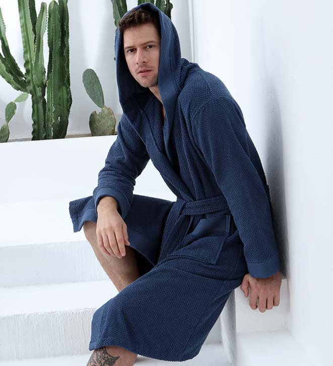 Men's - Serene Spa Organic Cotton Robe With Hood - (Multiple Color)