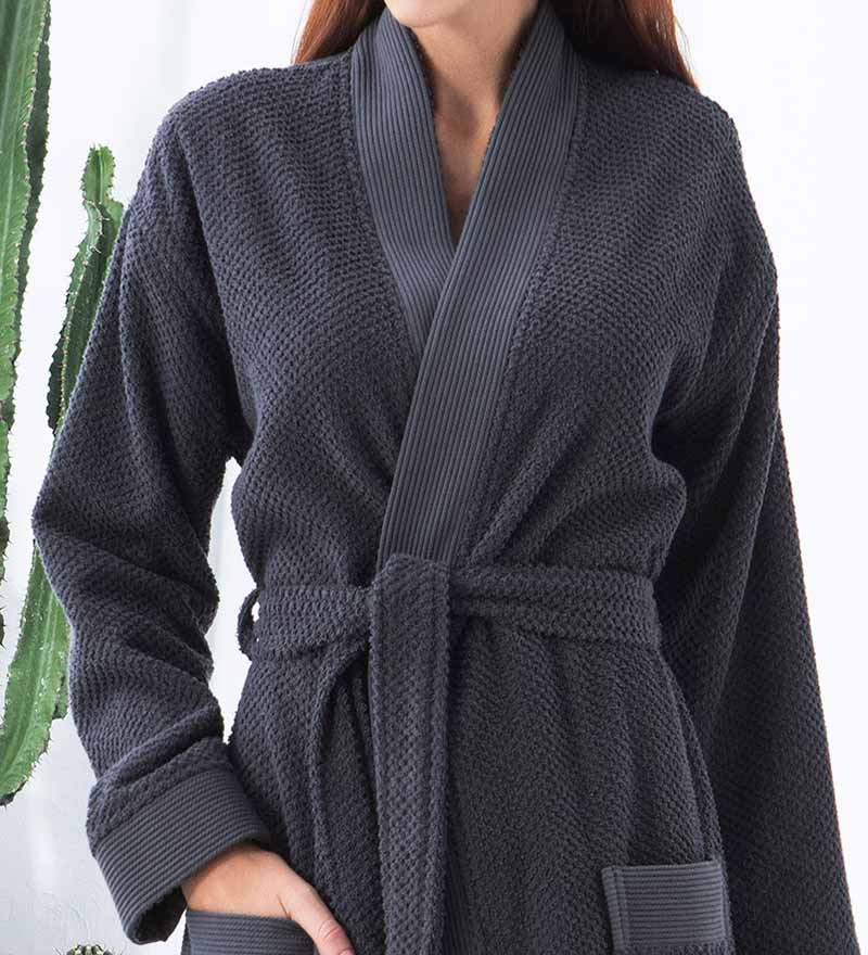 Women's - Serene Spa Organic Cotton Robe With Kimono Collar - (Multiple Color)