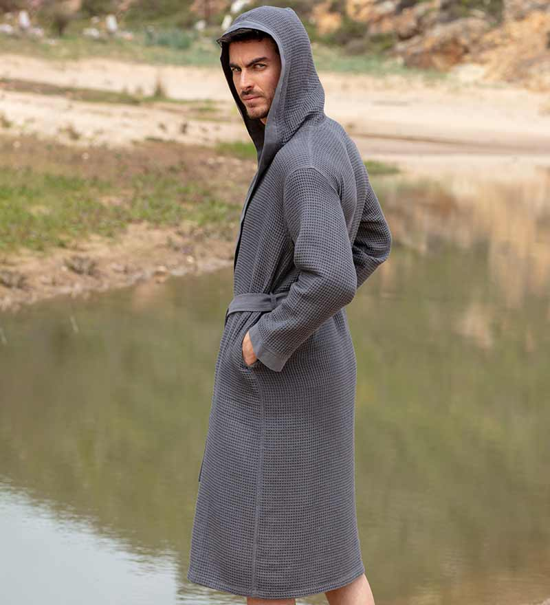 Men's - Ultra Comfy Waffle Weave Robe With Hood (Multiple Color)