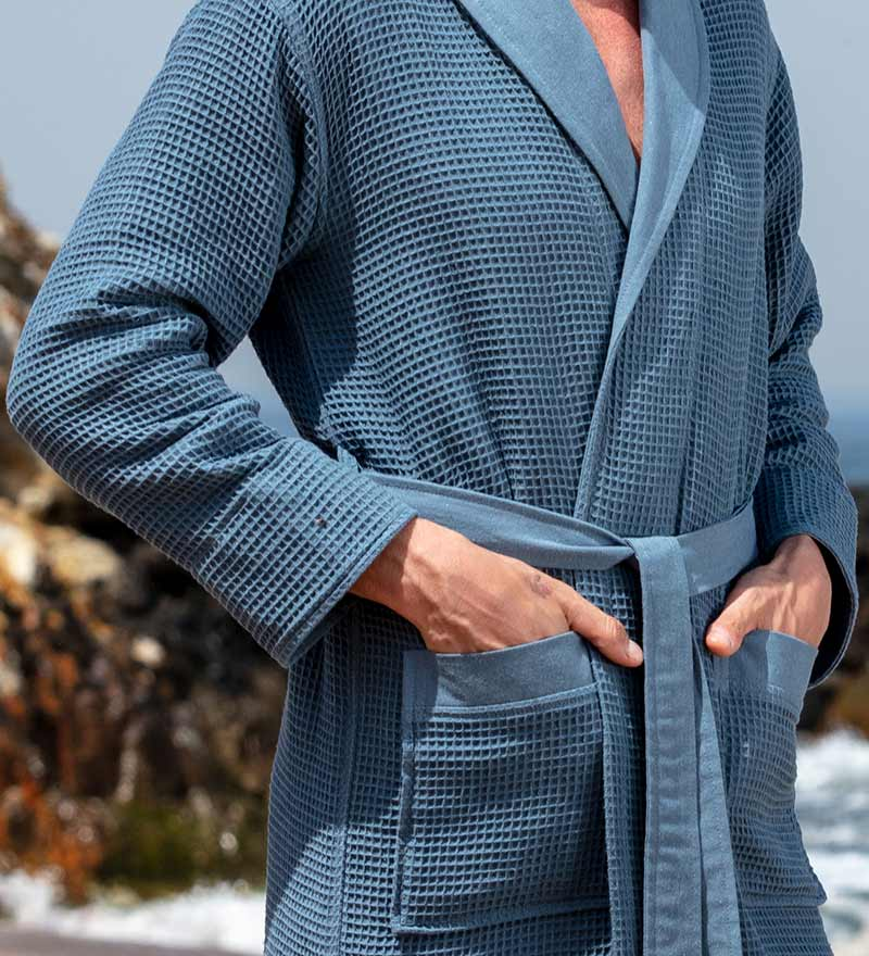 Men's - Ultra Comfy Waffle Weave Robe With Shawl Collar (Multiple Color)