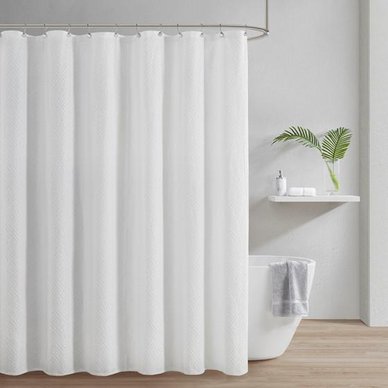 White - Spa Retreat Matelassé Cotton Shower Curtain (72"x72")