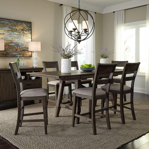 Serene Dark Chestnut with Wire Brushing Gathering Table Set (7 Pc)