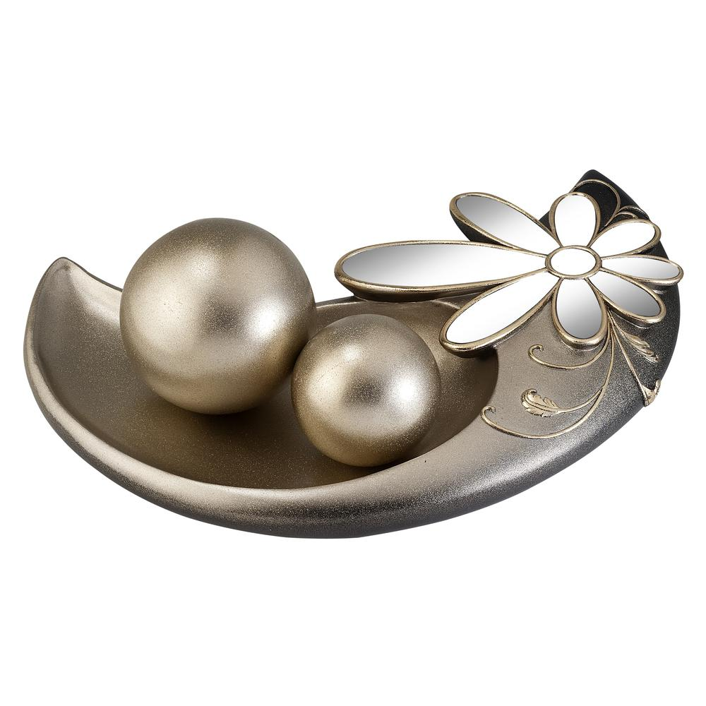 Radiant Blossom Decorative Bowl With Two Spheres