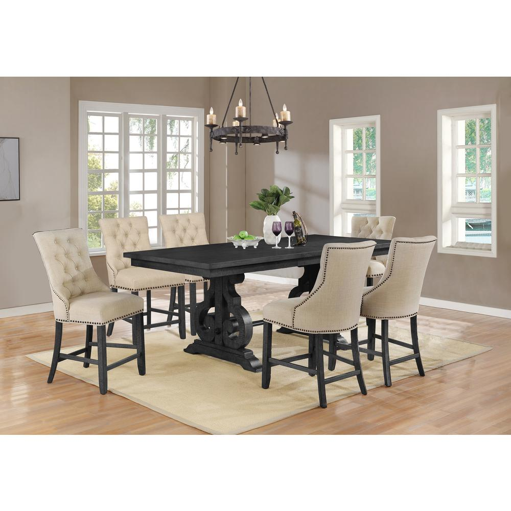 Beige/Dark Grey Finish - Vintage Charm Dining Set With Extendable Table 18" Leaf (Table, Chairs & Side Bench) 7 Pc