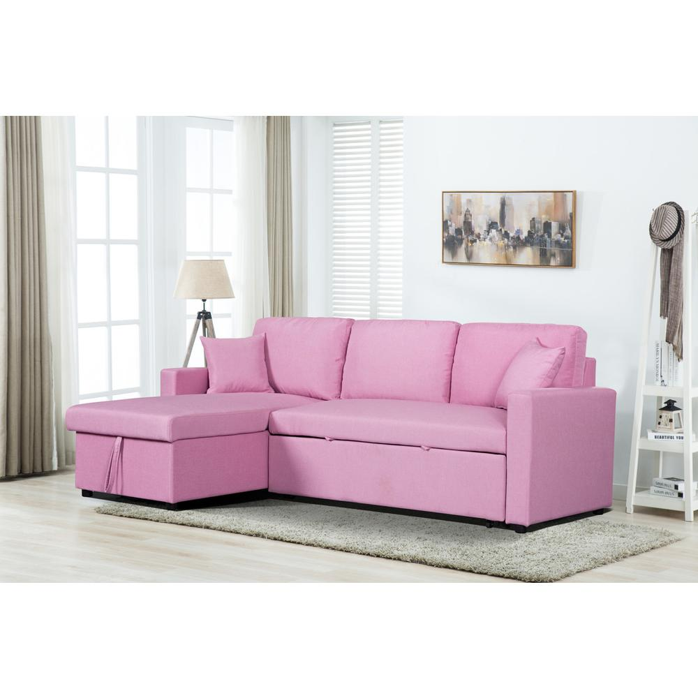 Chic Pink Reversible Sleeper Sectional Sofa with Storage Chaise (82"x 57")