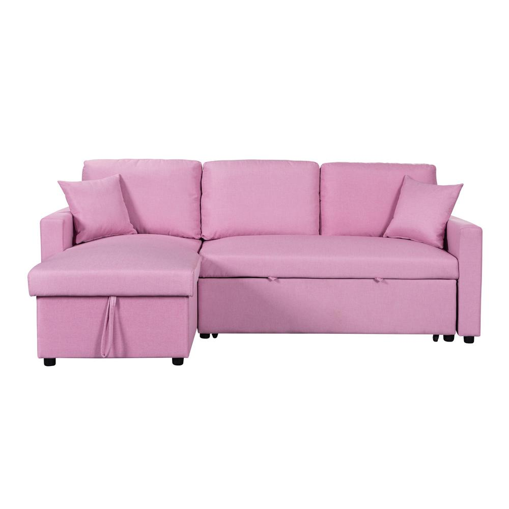 Chic Pink Reversible Sleeper Sectional Sofa with Storage Chaise (82"x 57")