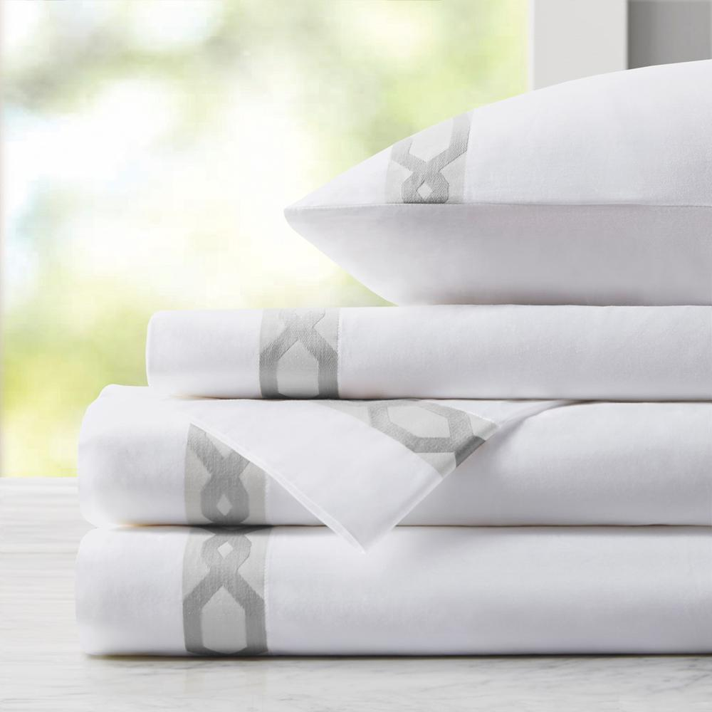 Grey & White - European Inspired Soft & Breathable Cotton Sheet Set (King)