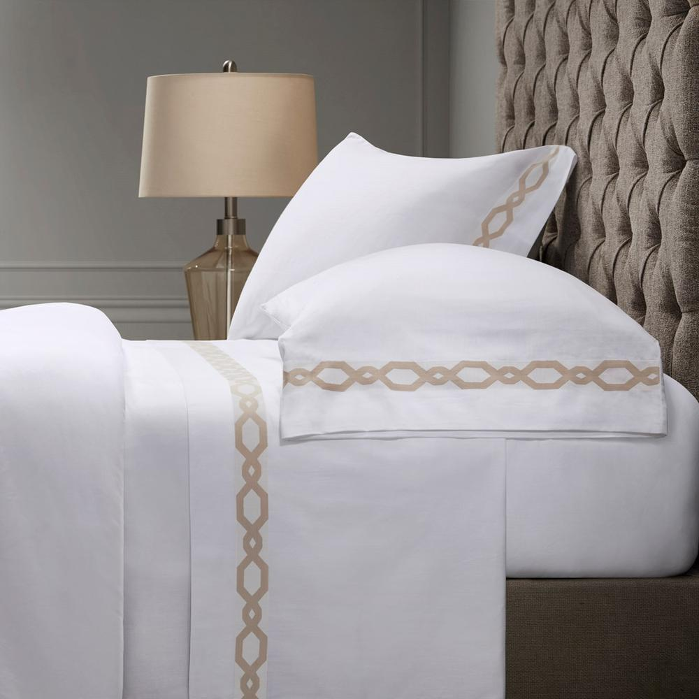 Taupe & White - European Inspired Soft & Breathable Cotton Sheet Set (Queen)