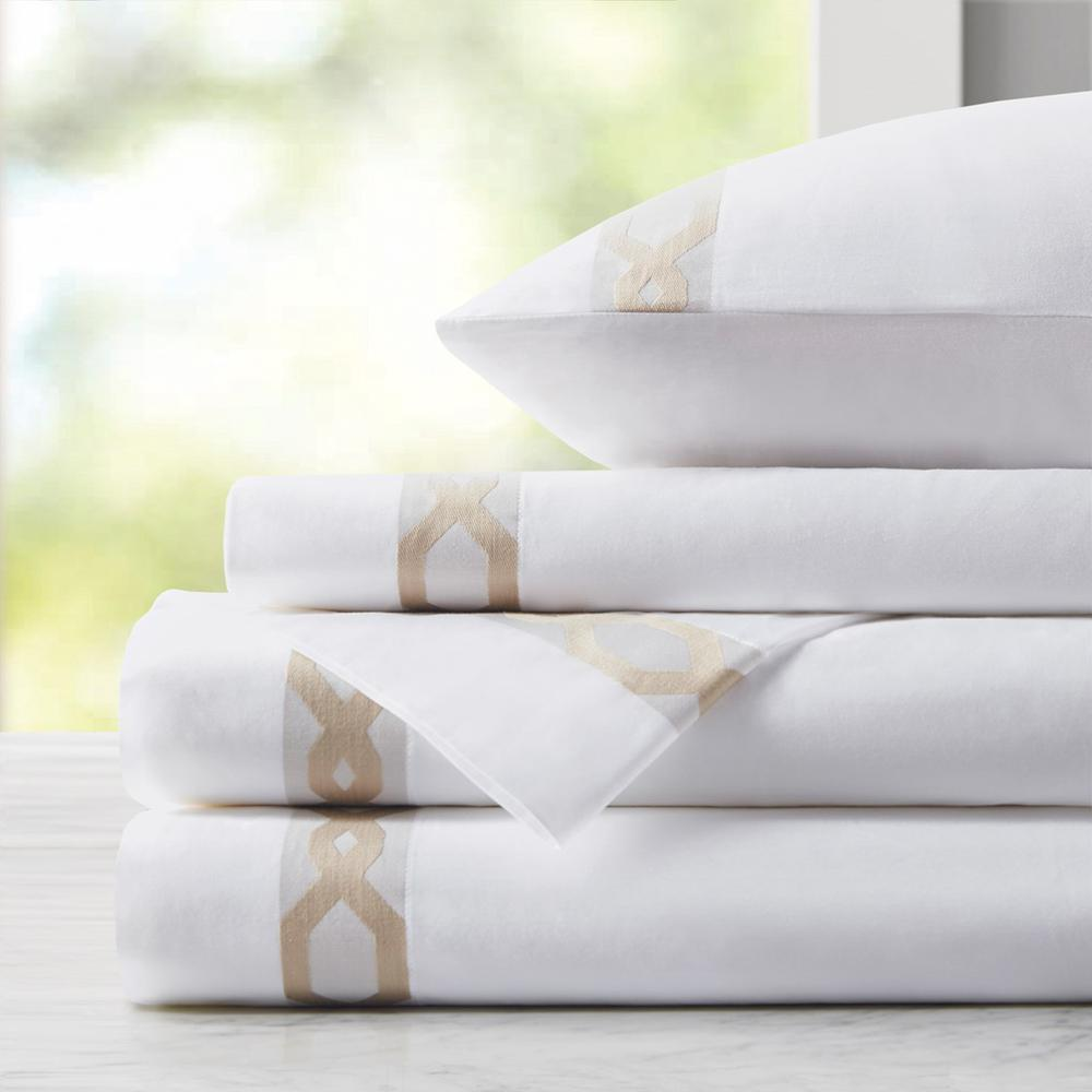 Taupe & White - European Inspired Soft & Breathable Cotton Sheet Set (Queen)