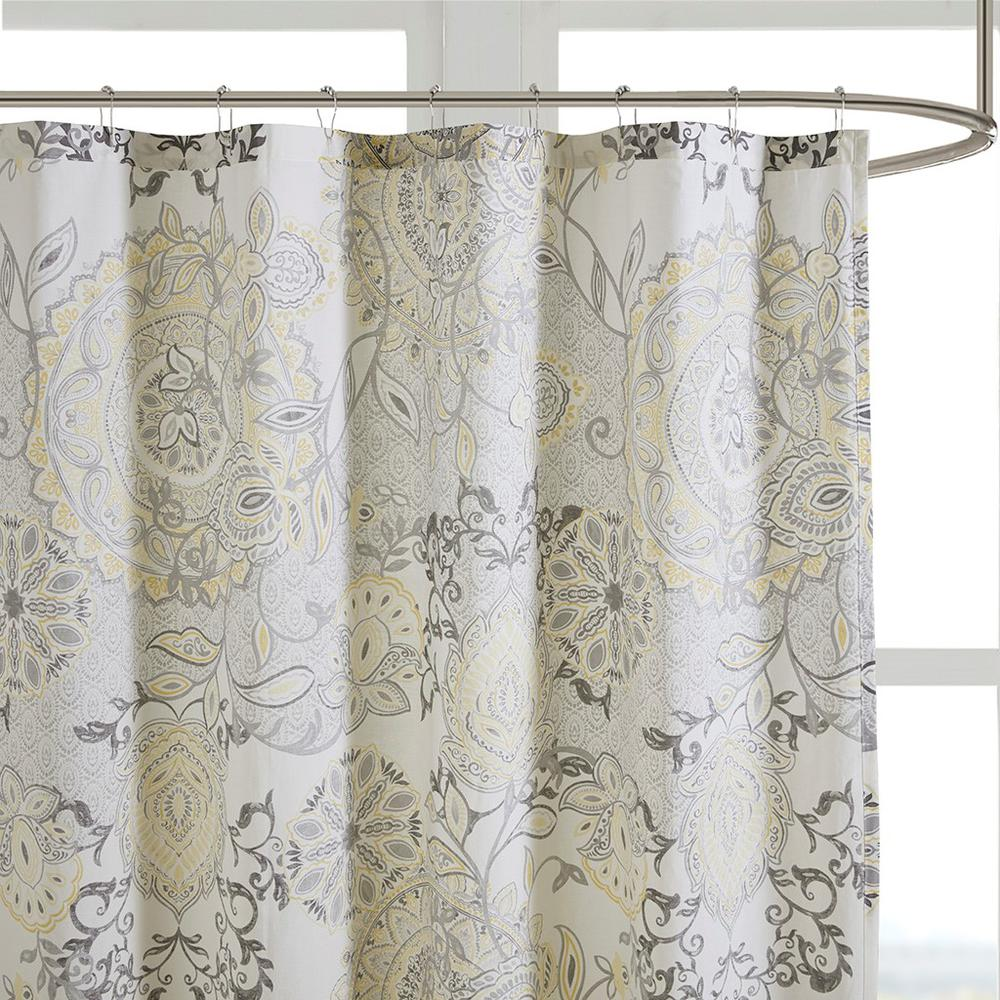 Soft Yellow - Sunlit Medallion Cotton Shower Curtain (72"x72")