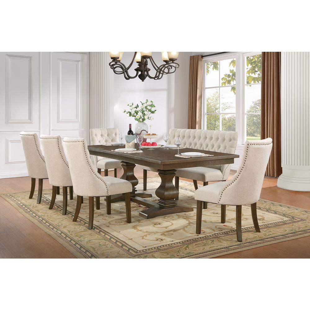 Beige/Walnut - Vintage Charm Dining Set With Extendable Table 18" Leaf (Table, Chairs & Side Bench) 7 Pc