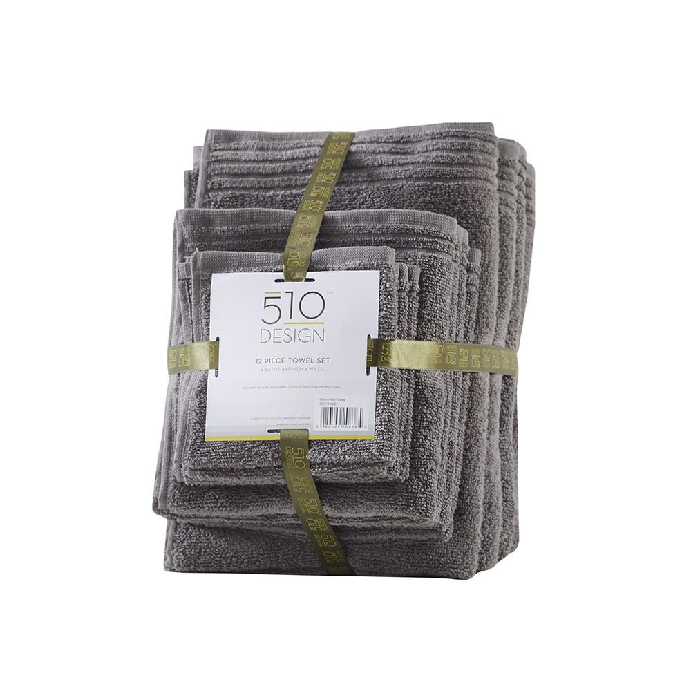 Grey - Super Soft Lightweight Cotton Bath Towel Set (12 Piece)