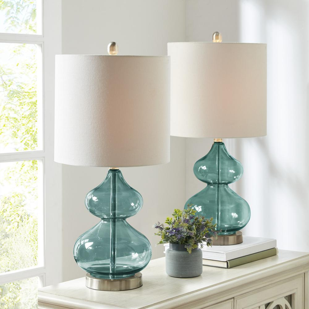 Blue Curvy Transitional Style Table Lamp Set (25.25"H)