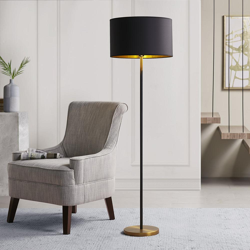 Sleek Black Floor Lamp With Metallic Gold Interior Shade (59"H)