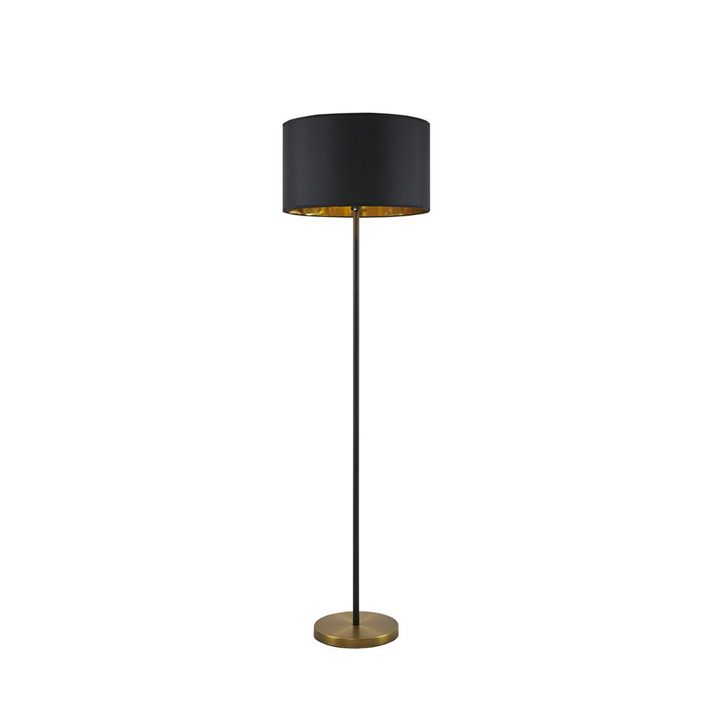 Sleek Black Floor Lamp With Metallic Gold Interior Shade (59"H)