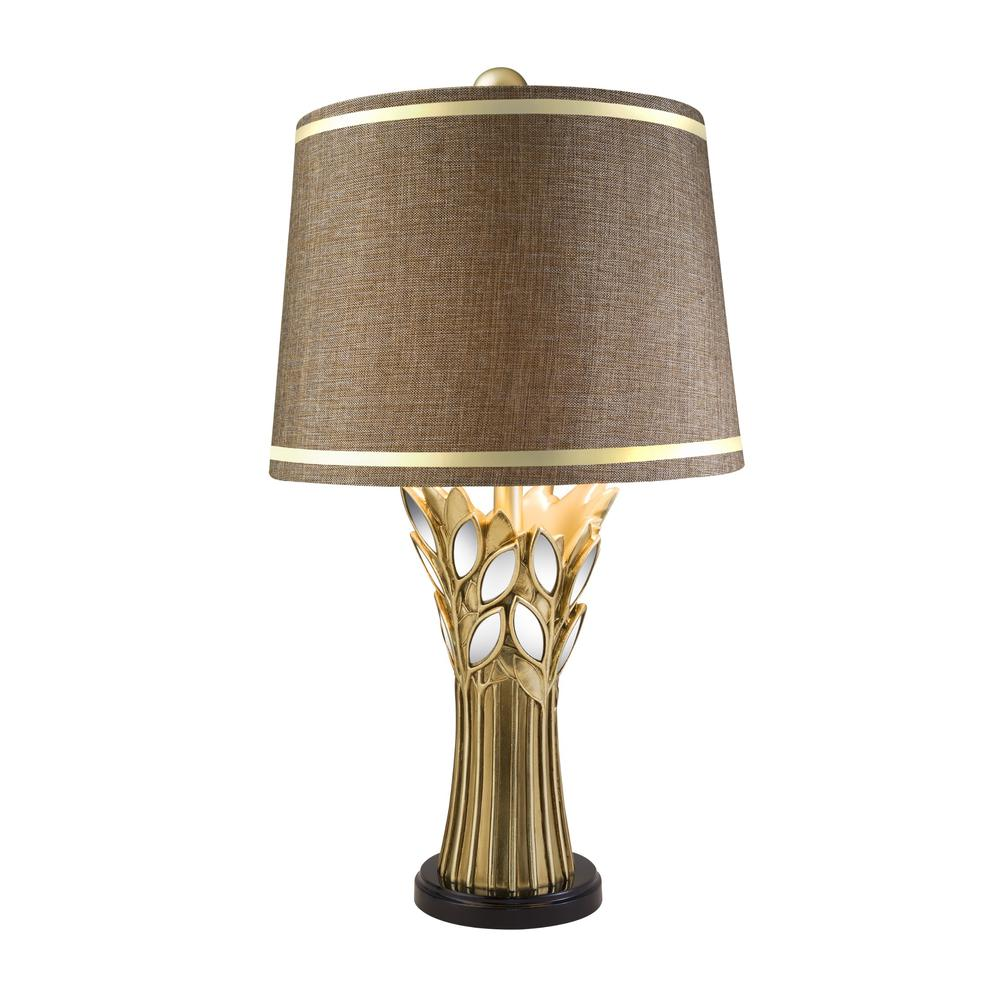 Gorgeous Gold Leaves Shaped Mirrored Accents Base Table Lamp (27.0"H)