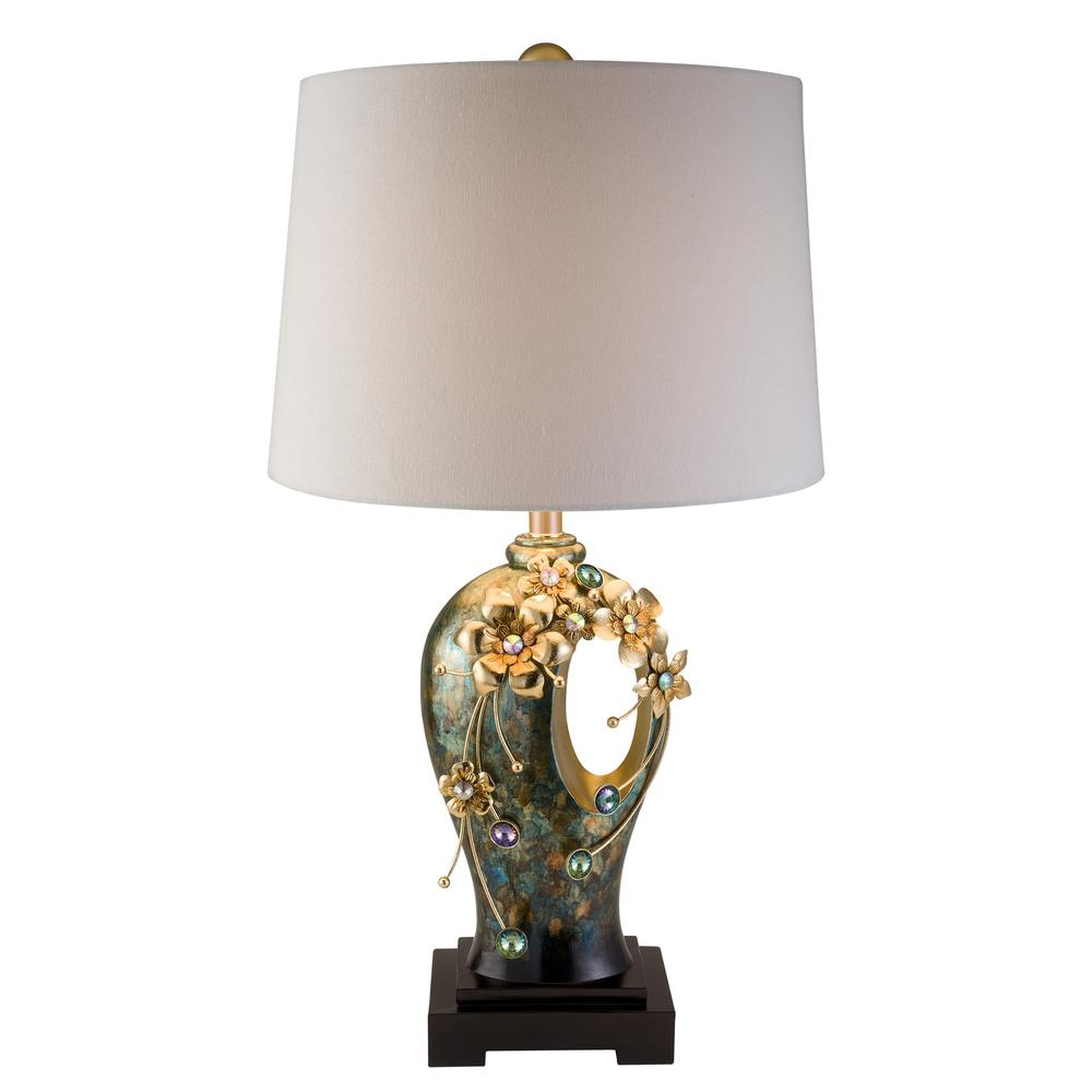 Captivating Floral & Gem Accented Table Lamp (29.0"H)