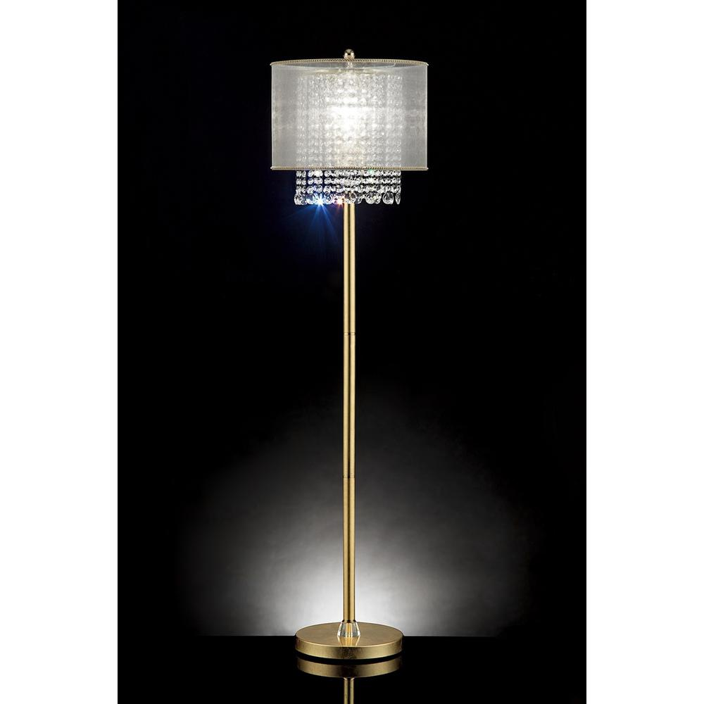 Stunning Gold Tone Column With Sheer Outer Layer & Crystal Accents Floor Lamp (65"H)