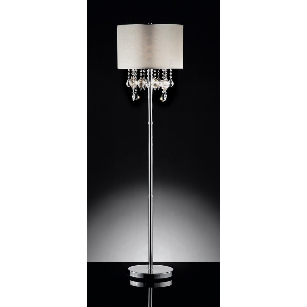 Chic Silver Tone Coumn Floor Lamp With Designer Hand-Blown Crystals (60"H)