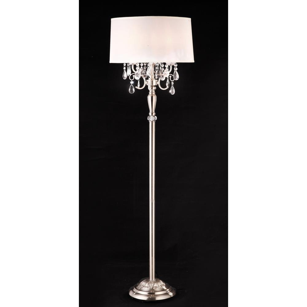 Stylish Floor Lamp With Ivory Shade & Crystal Accents (62"H)