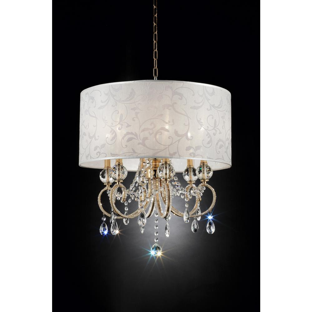 Fancy Gold Finish Chandelier With Leaves Pattern Sheer Shade (21"W x 24.5"H)