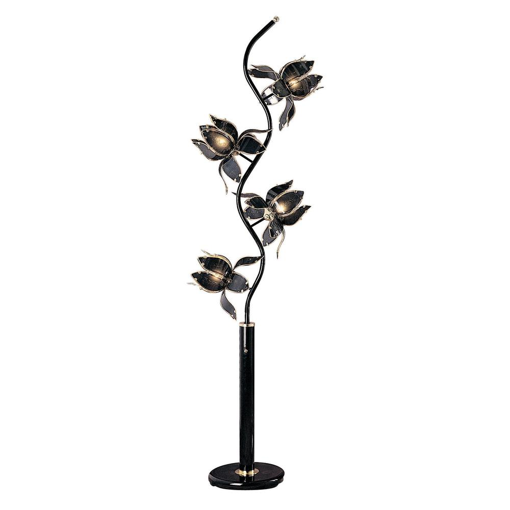 Exquisite Black Floor Lamp With Black Floral Shade (73"H)