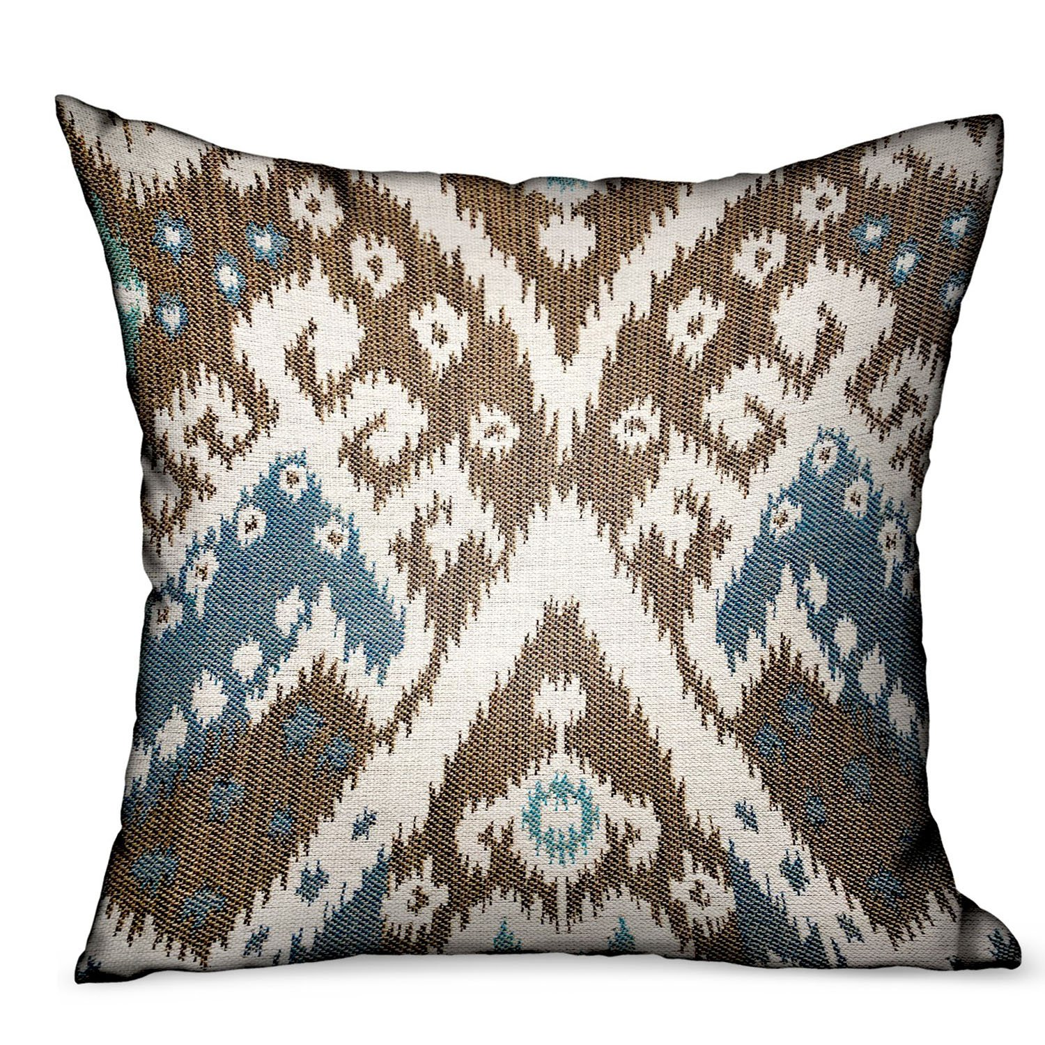 Blue & Brown - Chic Ikat Design Luxury Outdoor/Indoor Throw Pillow (Multiple Size)