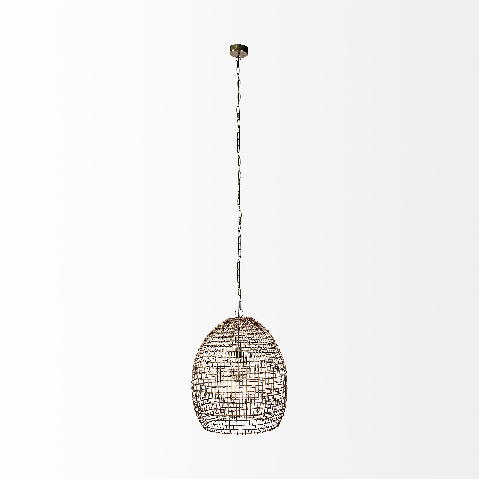 Basket Inspired Oval Metallic Hanging Pendant Light (24"Wx70"H)
