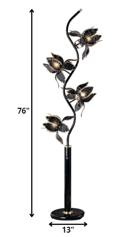 Exquisite Gold Trimming Floor Lamp With Black Flowers Novelty-Shape Shade (76"H)