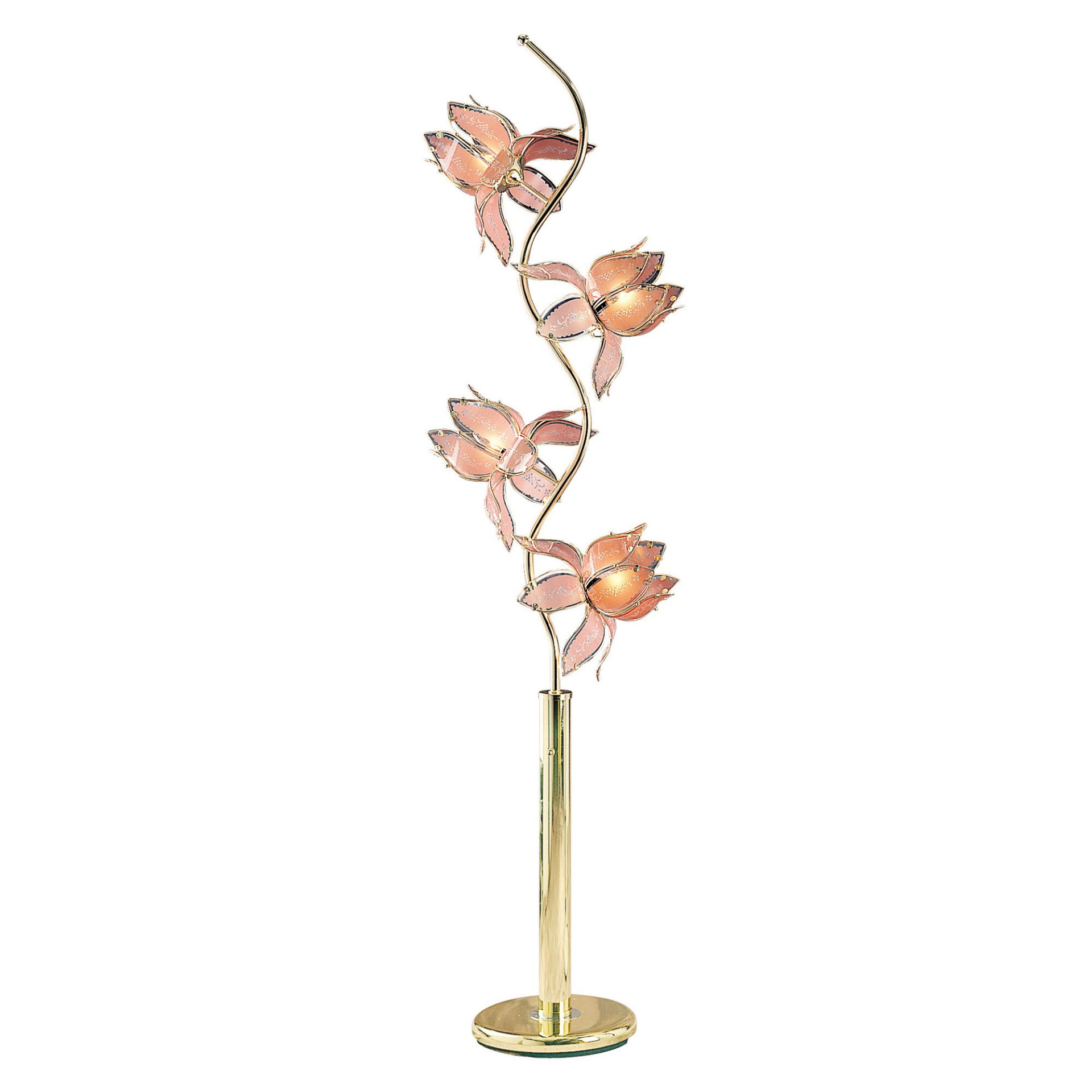 Exquisite Gold Trimming Floor Lamp With Pink Flowers Novelty-Shape Shade (76"H)