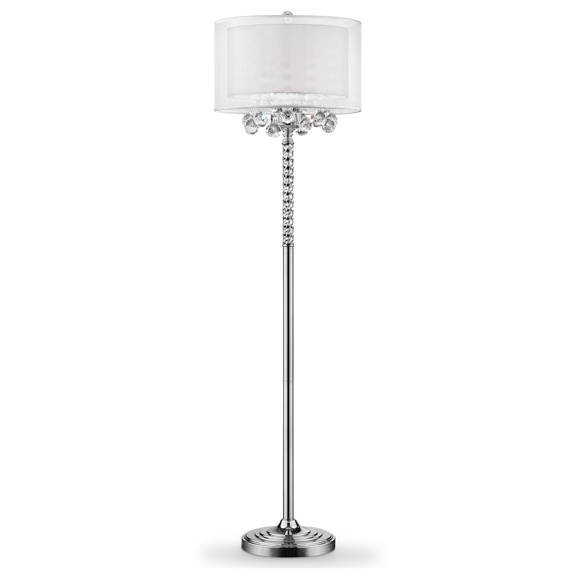 Sleek Three Light Candelabra Floor Lamp with White Shade & Crystal Accents (62.5"H)