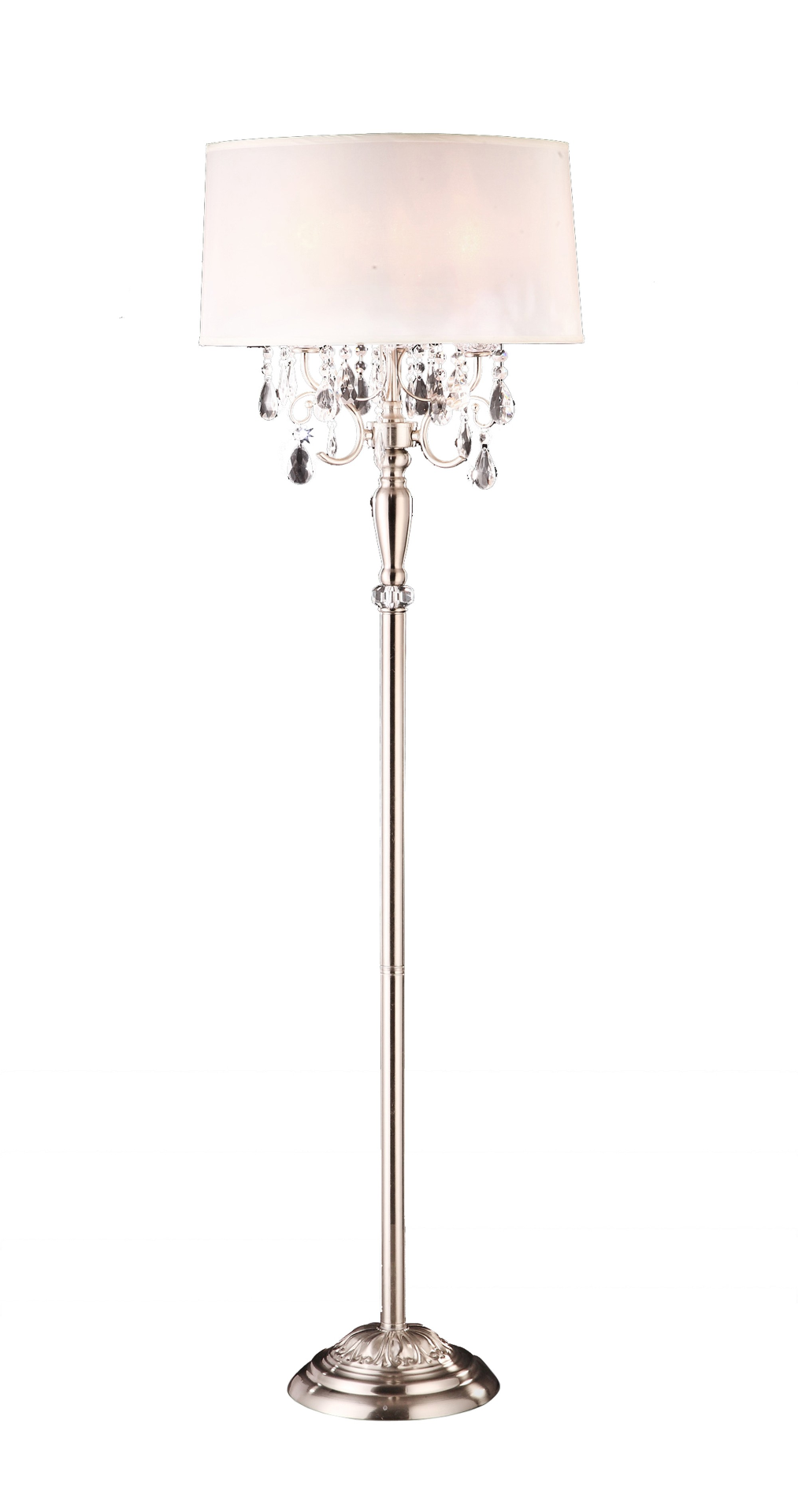 Stylish Floor Lamp With White Shade & Crystal Accents (62"H)