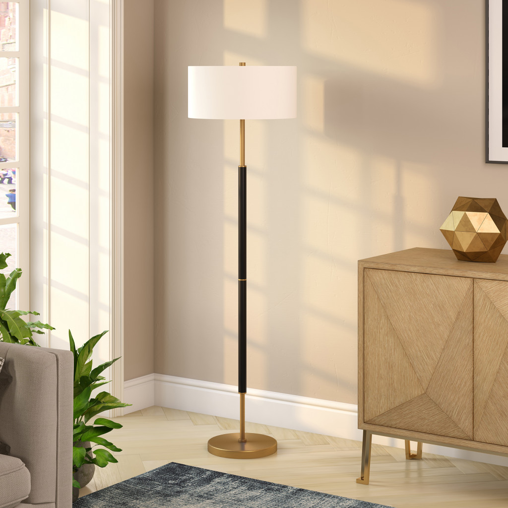 Classic Two Light Floor Lamp With Black & Brass Tone (61"H)