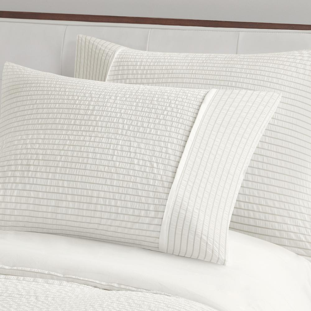 Ivory With Grey Stripes - Soothing Seersucker Comforter Set (3 Piece) King/Cal King