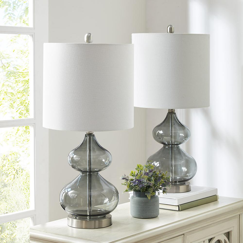 Grey Curvy Transitional Style Table Lamp Set (25.25"H)