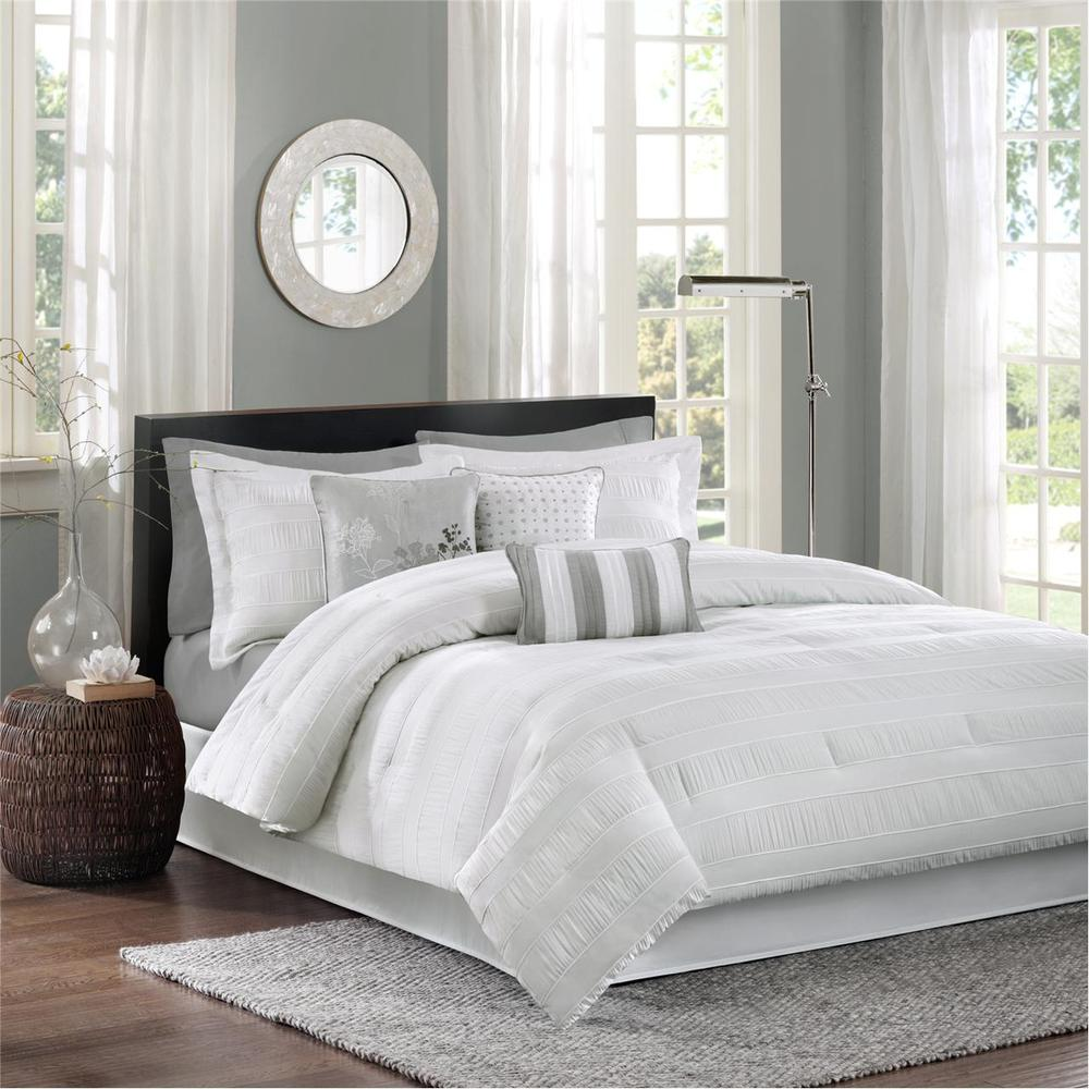 Bright White - Modern Elegant Jacquard Comforter Set (7 Piece) Queen