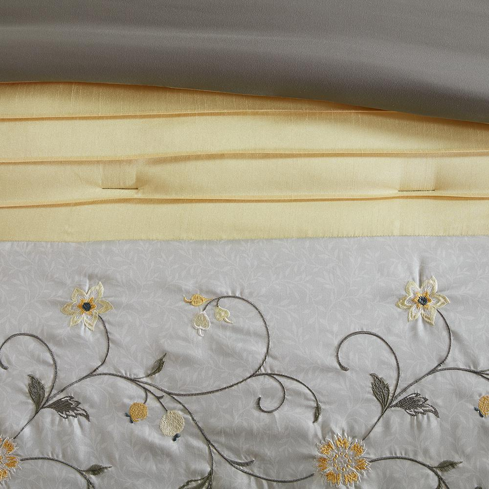 Yellow and Grey - Serene Embroidered Comforter Set (7 Piece) Queen