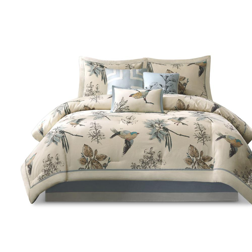 Chic Birds in Bloom Design Cotton Comforter Set (7 Piece) King