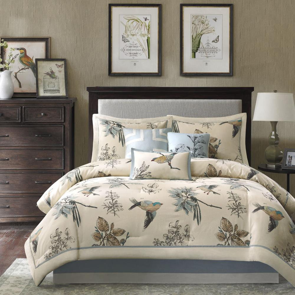 Chic Birds in Bloom Design Cotton Comforter Set (7 Piece) King