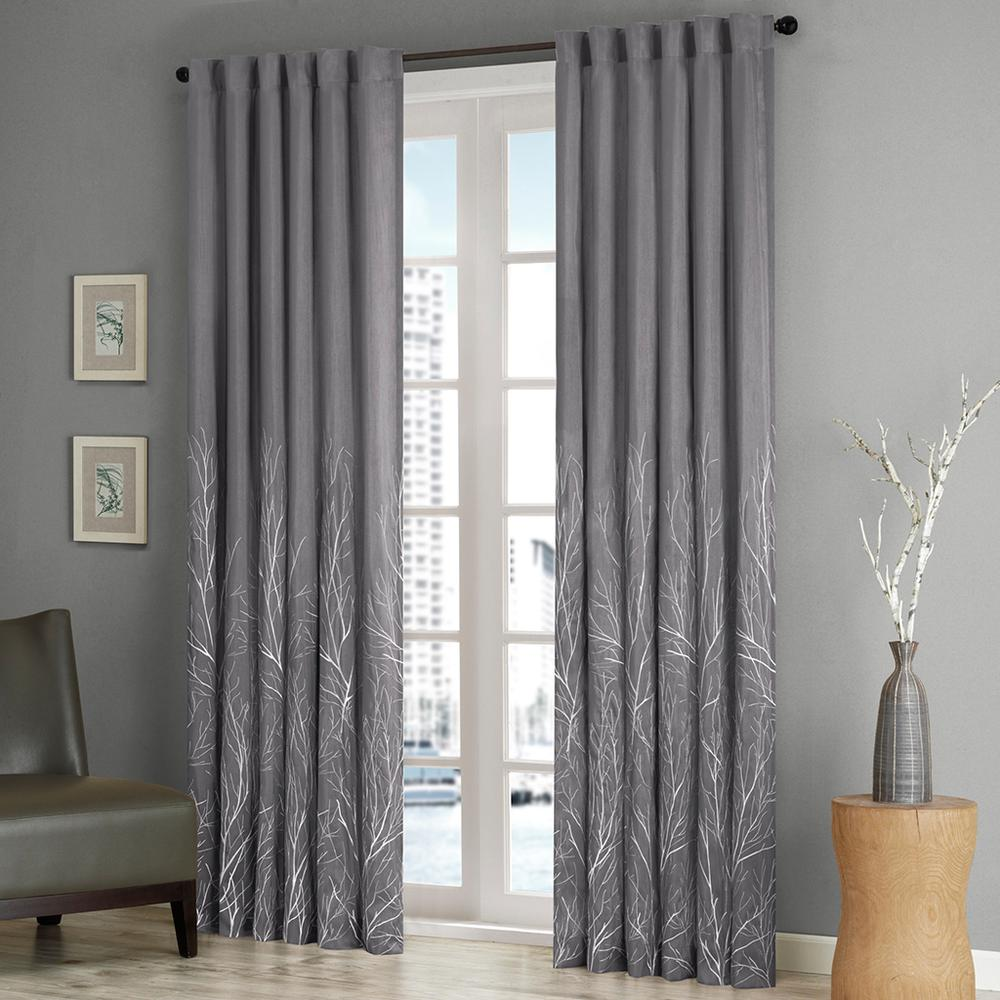 Grey - Nature's Elegance Embroidered Curtain Panel (95")