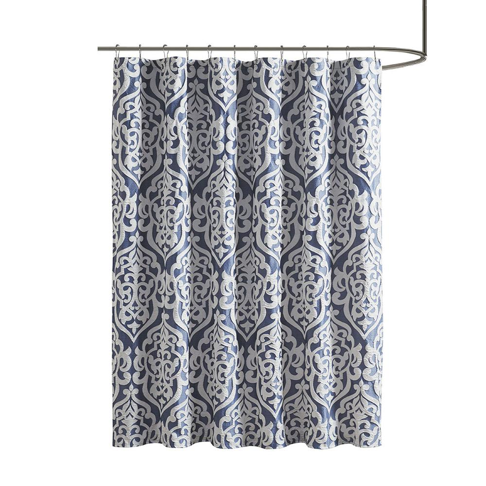 Navy - Lavish Medallion Design Jacquard Shower Curtain (72"x72")