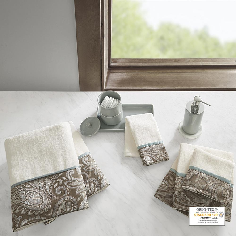 European-Inspired Cotton Jacquard Towel Set (6 Piece) Blue and Taupe Details