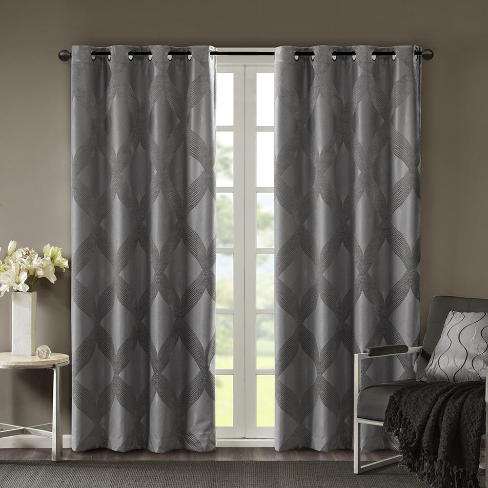 Charcoal - Luxurious Ogee Jacquard Blackout Curtain Panel (95")