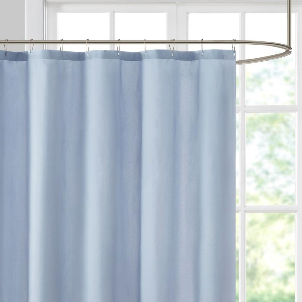 Light Blue & Grey - Delicate Embroidery Microfiber Shower Curtain - Antibacterial (72"x72")