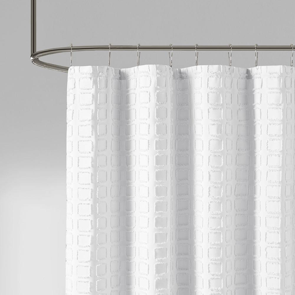 White - Contemporary Woven Square Geometric Shower Curtain (72"x72")