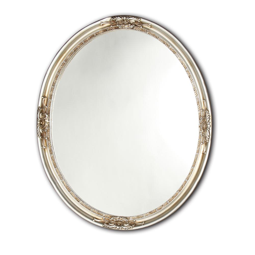 Silver - Stylish Antique Oval Wall Mirror (22"x26")